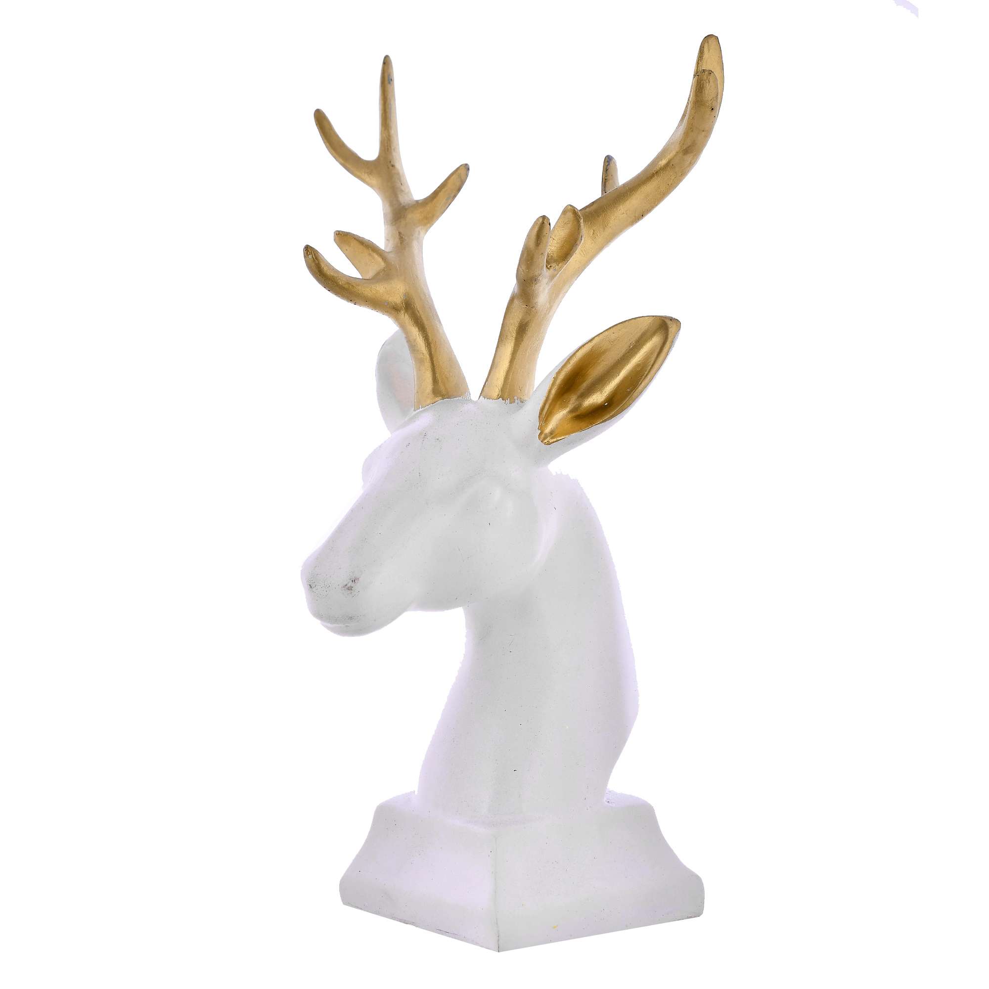 White & Gold Deer Head Figurine | Matte Resin Sculpture on Pedestal Base for Living Room, Study & Office Décor - Image 2