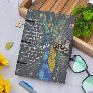 Peacock Quote | Handmade Printed Cardboard Journal Diary with Buckle Lock Unruled 200 Pages Notepad Personal Diaries for Men and Women