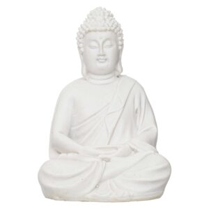 White Marble Meditating Lord Buddha Idol with Intricate Detailing | Handcrafted Buddha Statue for Home Décor, Office, Meditation Space & Gifting | Spiritual Marble Showpiece Murti