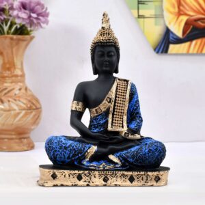 Blue & Golden Handcrafted Meditating Buddha Statue | Samadhi Sitting Idol | Decorative Showpiece for Home & Office Zen Décor