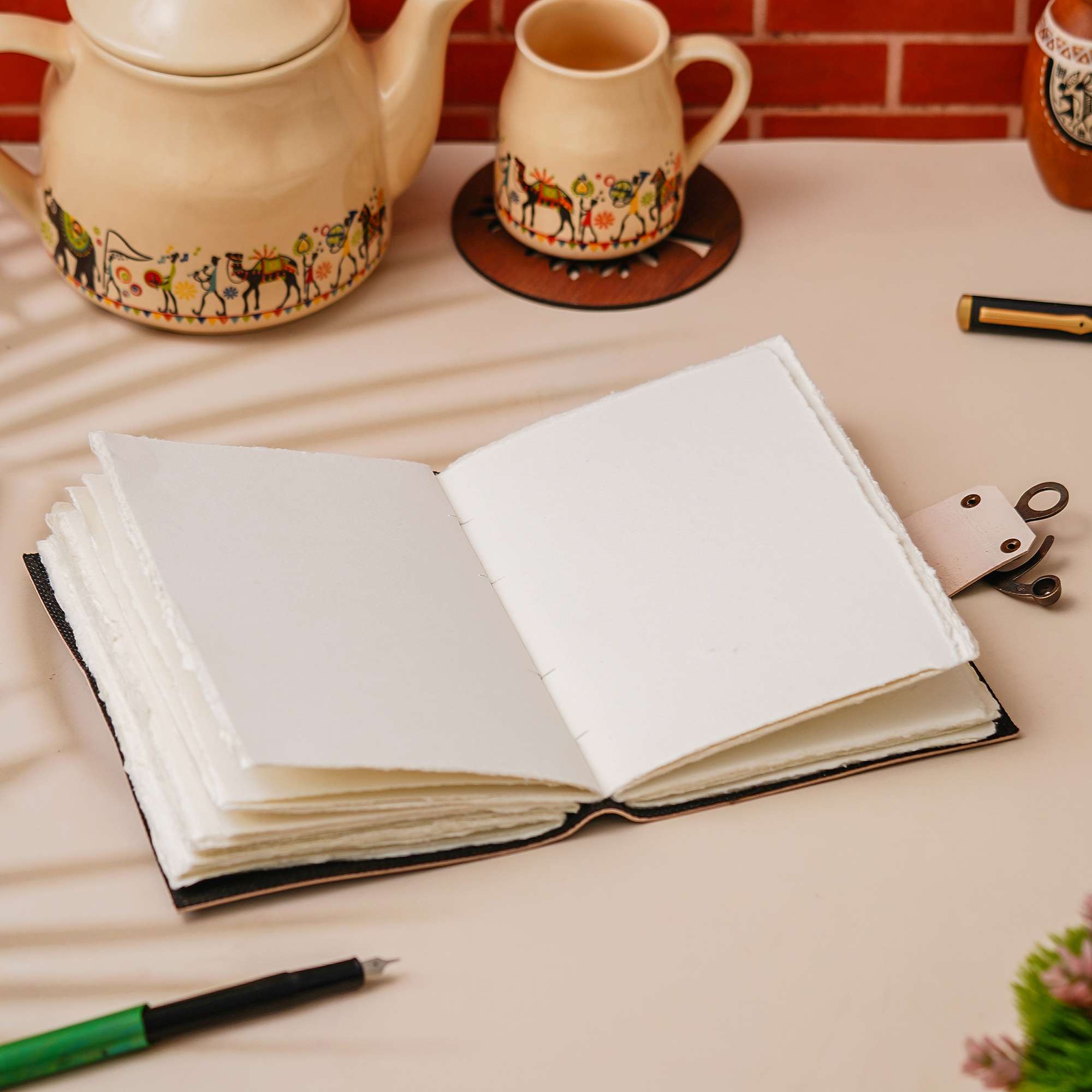 Moon Phases | Vintage Handmade Genuine Leather Diary Journal | Premium Antique String Closure, 200 Handmade Unruled Pages - Image 3