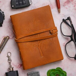 Brown Tree Of Life | Vintage Handmade Genuine Leather Diary Journal | Premium Antique String Closure | 200 Handmade Unruled Pages