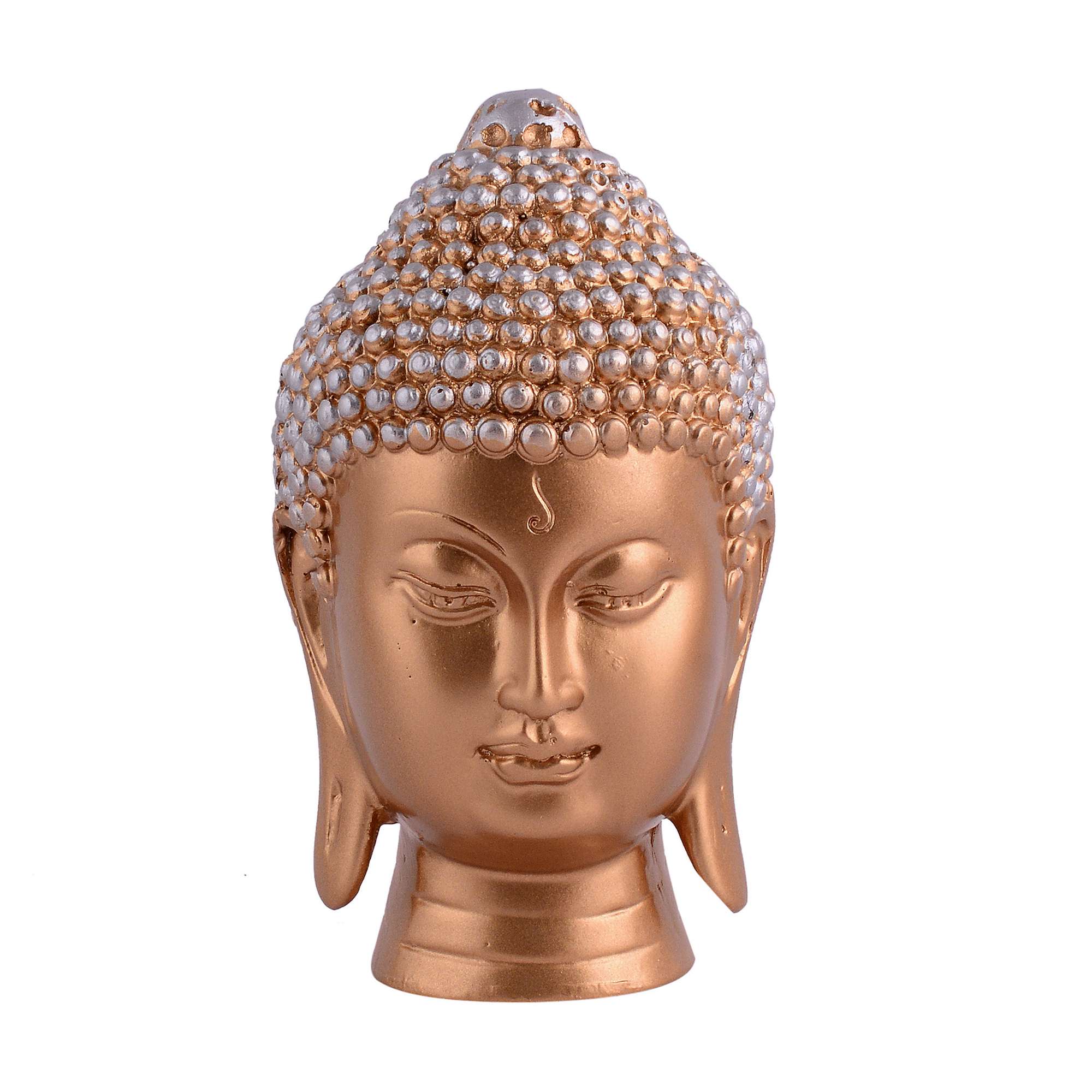 Meditating Buddha Head Idol Statue | Brown & Silver Polyresin Decorative Showpiece for Zen Home & Office Décor (5 Inch) - Image 4