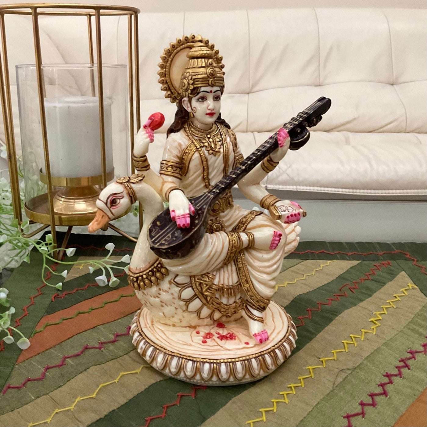 Handcrafted Marble Goddess Saraswati Idol | Divine Maa Saraswati Murti for Home Décor, Puja Mandir & Gifting | Spiritual Marble Showpiece Statue - Image 2