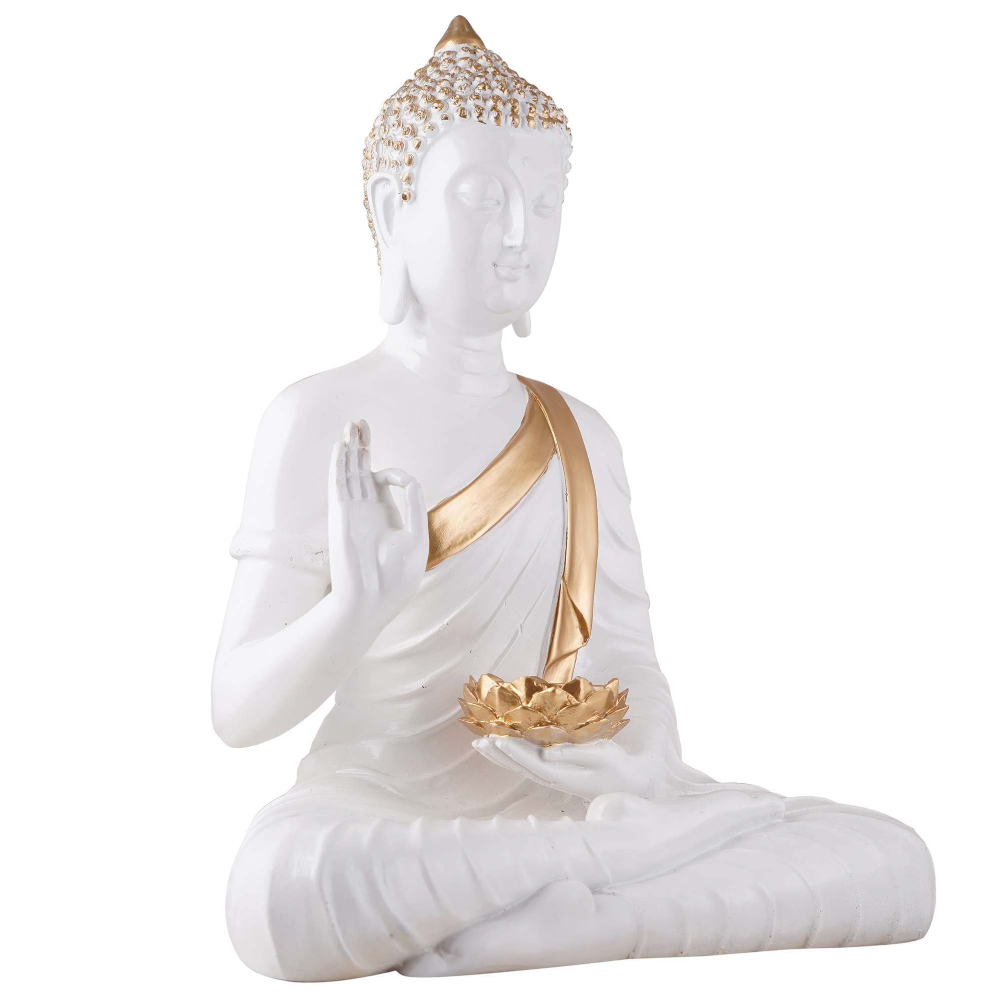 Meditating Buddha Statue | White & Brown Polyresin Idol | Decorative Showpiece for Living Room, Bedroom & Office Décor (11 Inch) - Image 4