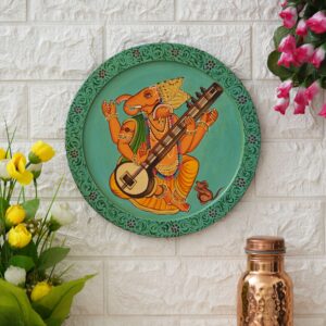 Pichwai Painting of Ganesha Playing Veena | Hand Painted Lord Ganesha Idol Wall Art for Home Décor, Vastu & Spiritual Gift