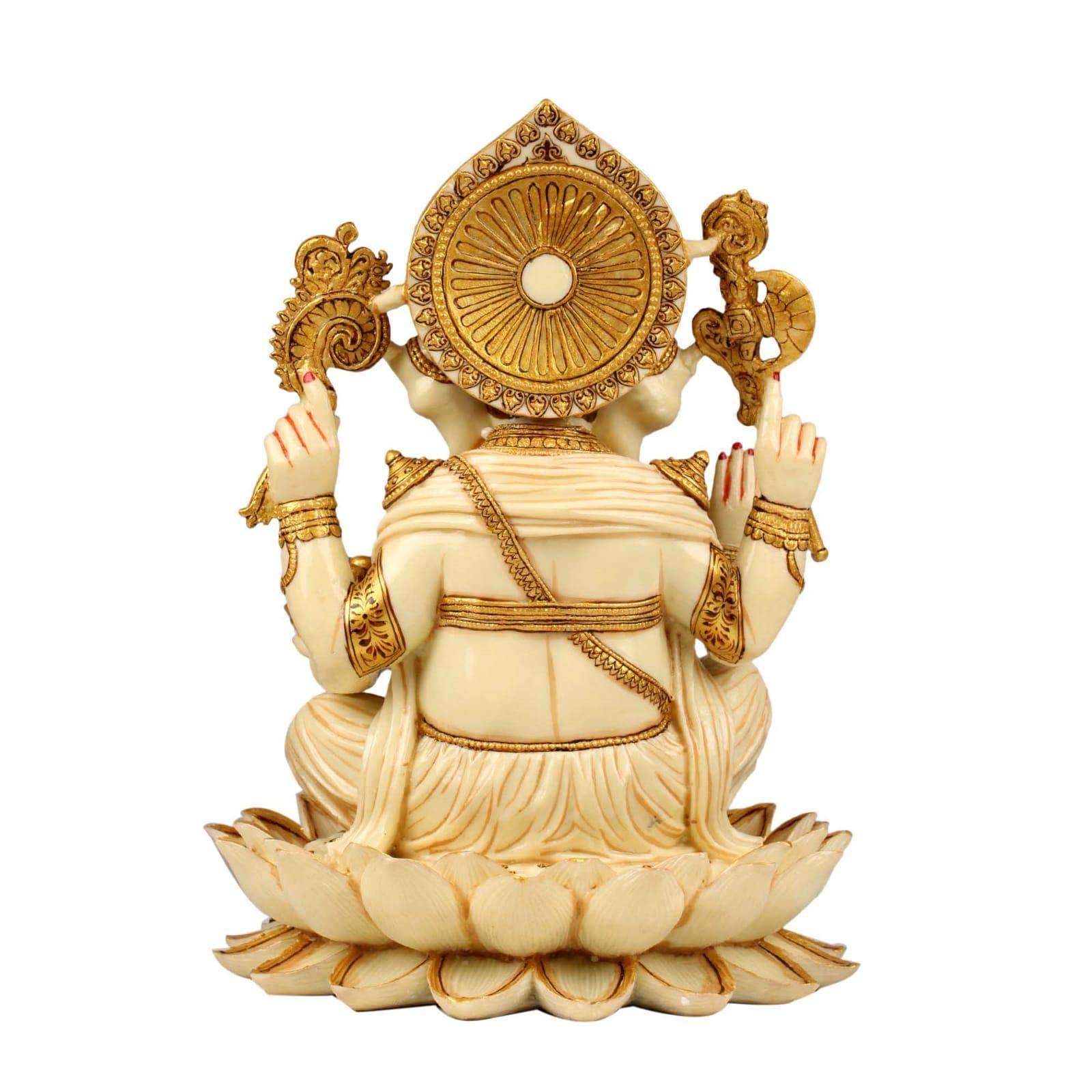 Handcrafted Marble Lord Ganesha Sitting on Lotus Idol | Divine Ganpati Murti for Home Décor, Puja Mandir & Gifting | Spiritual Marble Showpiece Statue - Image 3
