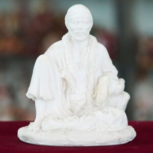 White Marble Sai Baba Idol with Intricate Detailing | Handcrafted Sai Baba Statue for Home Décor, Puja Mandir & Gifting | Spiritual Marble Showpiece Murti