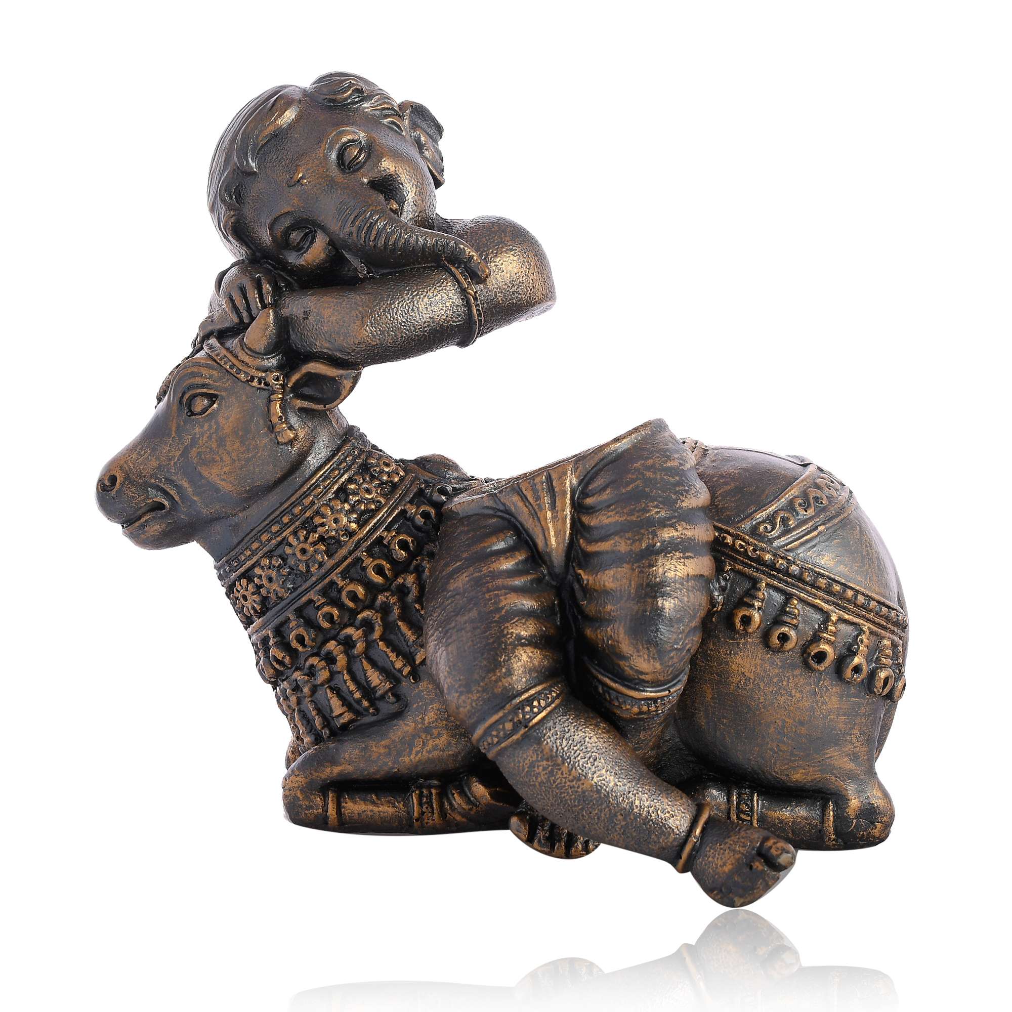 Handcrafted Brass Cow with Lord Ganesh Statue Idol | Spiritual Showpiece for Home, Temple & Gift - Image 2