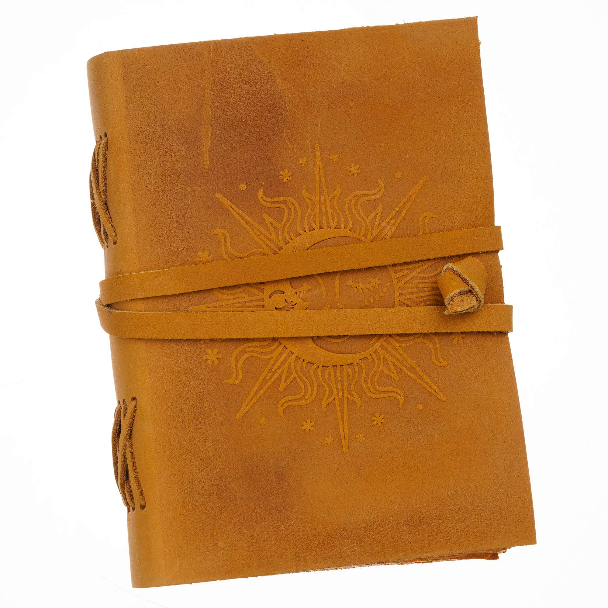 Sun & Moon | Vintage Handmade Genuine Leather Journal | Premium Antique String Closure | 200 Handmade Brown Pages - Image 5