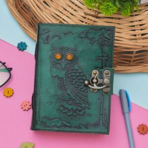 Owl Embossed Genuine Leather Diary | Vintage Handmade Leather Journal | Premium Antique Lock Closure | 200 Handmade Deckle Edge Antique Pages