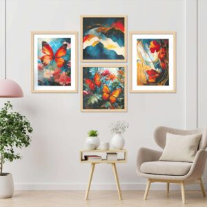Set of 4 Premium Framed Digital Nature Inspired Abstract Wall Art | Modern Prints for Home Décor, Living Room & Bedroom | Ready-to-Hang
