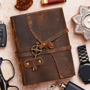 Brown Diaries | Vintage Handmade Genuine Leather Journal | Premium Antique Key Design String Closure | 200 Handmade Brown Pages