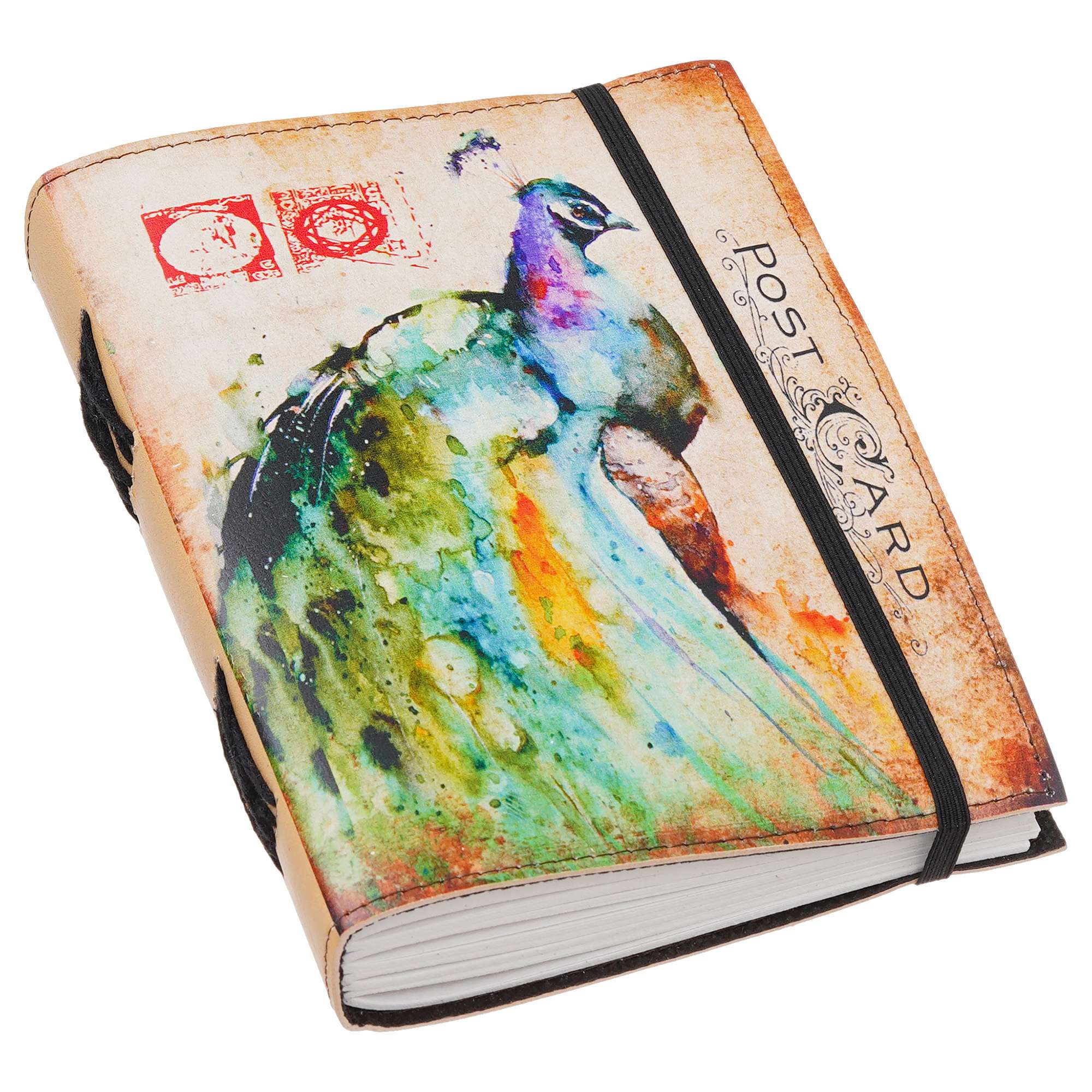 Colorful Printed Peacock | Vintage Handmade Genuine Leather Journal | Premium Antique String Closure | 200 Handmade White Pages - Image 2