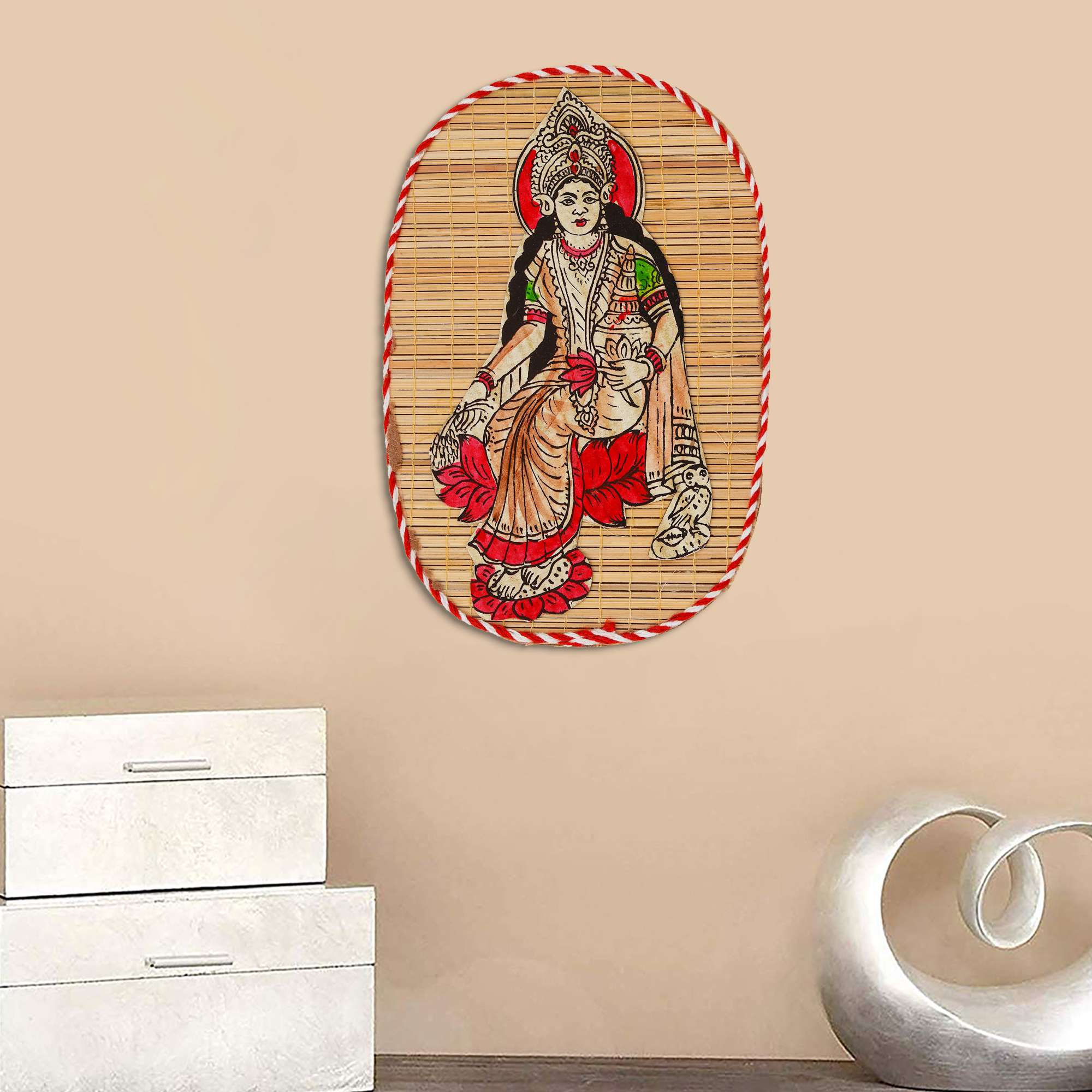 Bamboo Hand Crafted Wall Hangings Of Goddess Laxmi Devi For Home Decor - Image 3