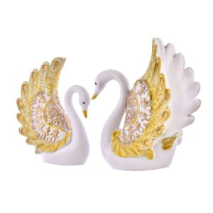 Decorative Swan Pair Sculpture | Modern Feather Design Figurine for Home & Gifting (Set of 2 Pc, Small, White)