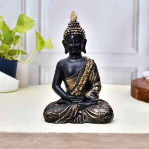 Black Golden Meditating Buddha Idol for Home Decor - Resin Lord Buddha Statue for Living Room, Office & Good Luck | Perfect Gift for Diwali, Housewarming & Birthday