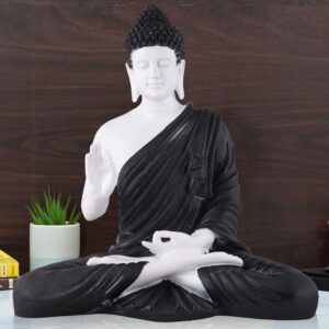 Samadhi Meditating Buddha Statue | Black & White Decorative Showpiece for Home & Office Zen Décor | Spiritual Gift