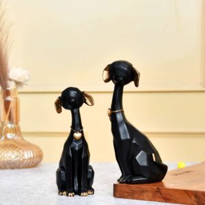 Black Golden Cute Dog Statues | Resin Animal Figurine Showpiece Set of 2 for Home Décor, Office Space & Gifts for Dog Enthusiasts