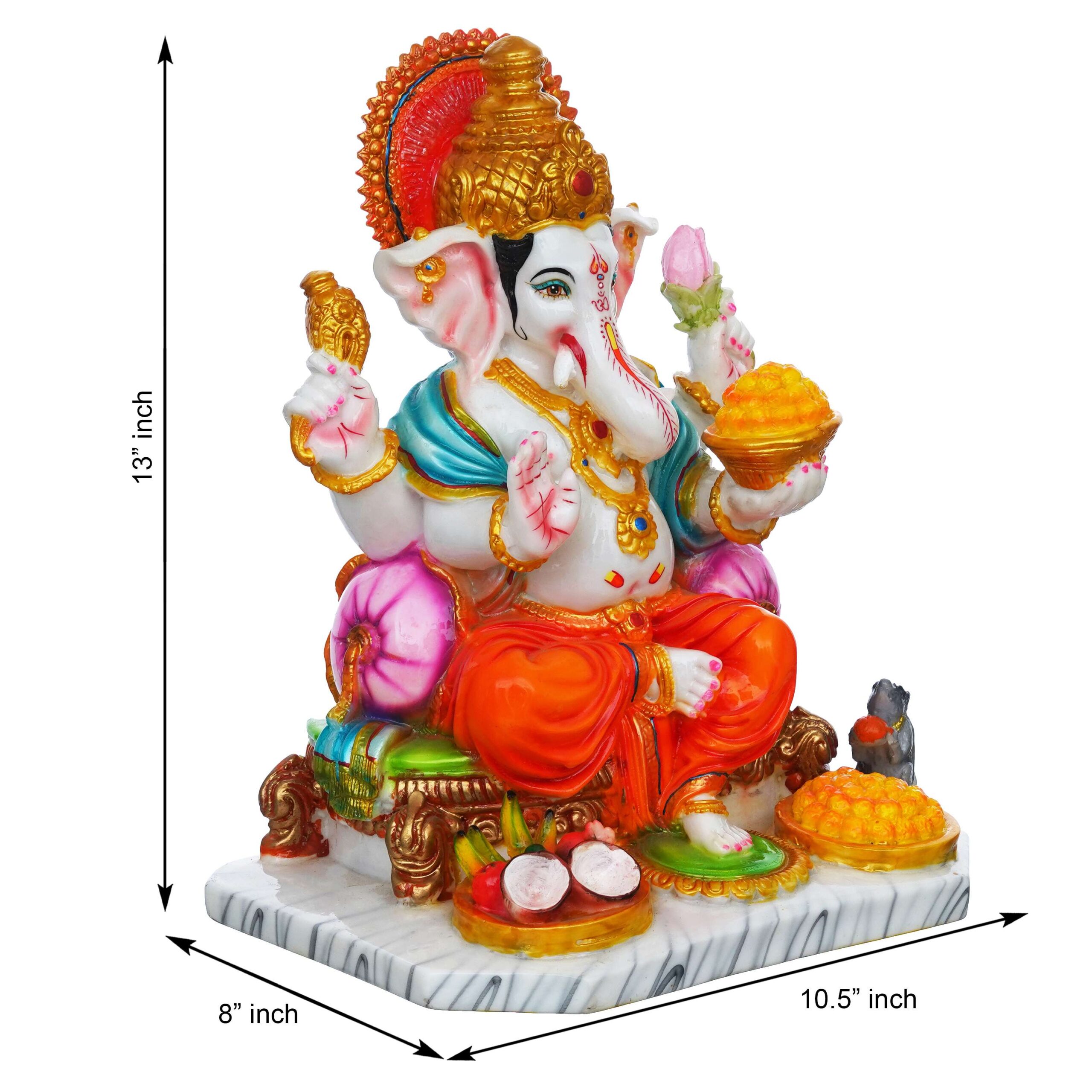 Lord Ganesh Handpainted Idol | Polyresin Dust Marble Finish Ganpati Statue for Home Décor, Puja Mandir & Gifting | Spiritual Marble Showpiece Murti - Image 2