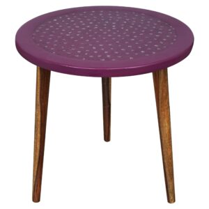 Round Wooden Epoxy Resin Side Table | Mid-Century Modern End Table | Multicolor Coffee Table for Living Room Furniture