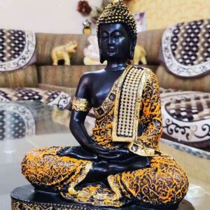 Handcrafted Buddha Statue | Black Golden Meditating Lord Buddha Idol for Living Room, Yoga & Meditation Décor