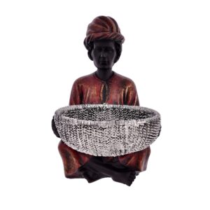 Basket Men Sitting Statue | Modern Polyresin Showpiece for Home & Office Décor
