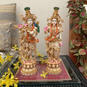 Handcrafted Marble Radha Krishna Idol Pair with Meenakari Laakh Work | Divine Radha Krishna Statue for Home Décor, Puja Mandir & Gifting | Traditional Marble Showpiece