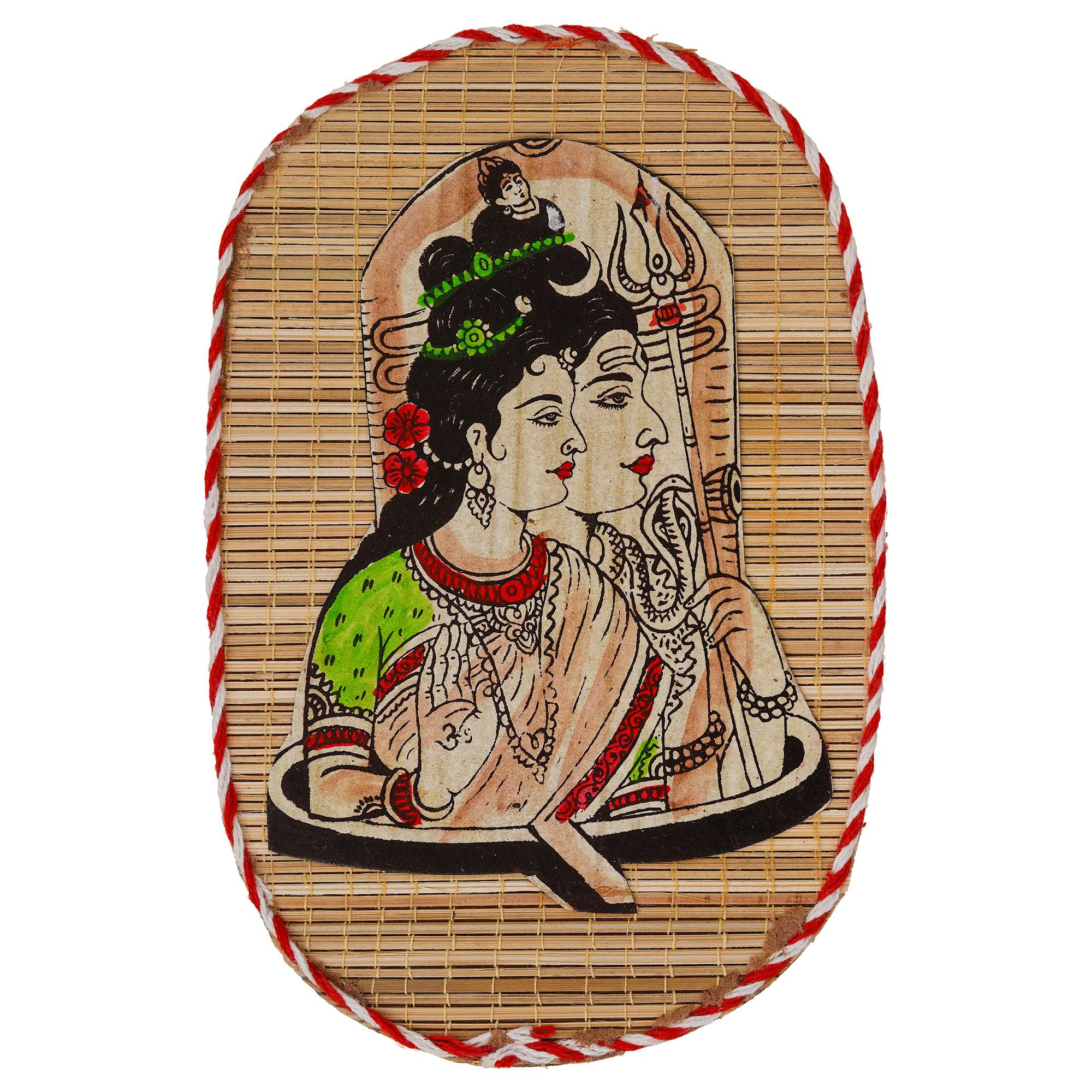 Oval Shaped Design Bamboo Hand Crafted Wall Hangings Of Shiv Shakti For Home Decor - Image 2