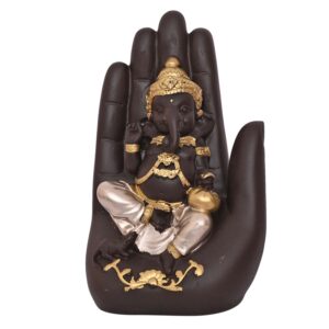 Golden Handcrafted Palm Ganesha Murti | Decorative Lord Ganesha Idol for Home, Mandir & Office Décor