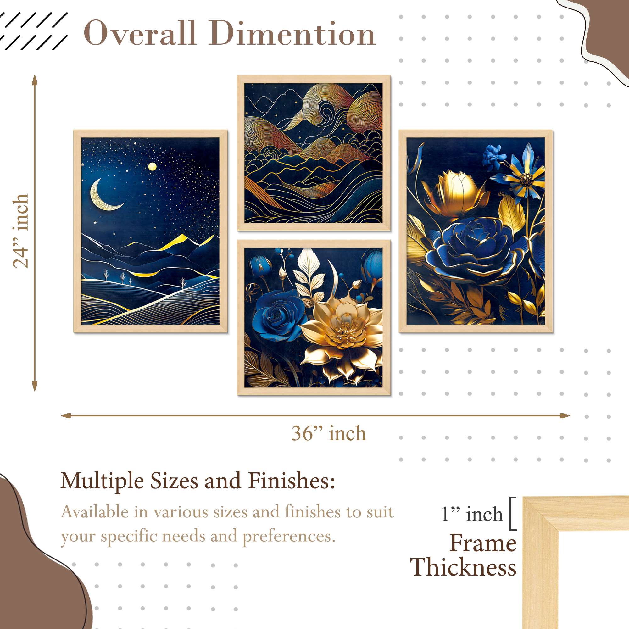 Set of 4 Premium Framed Digital Aesthetic Modern Floral Abstract Wall Art | Hanging Posters for Home Décor, Living Room & Bedroom - Image 3