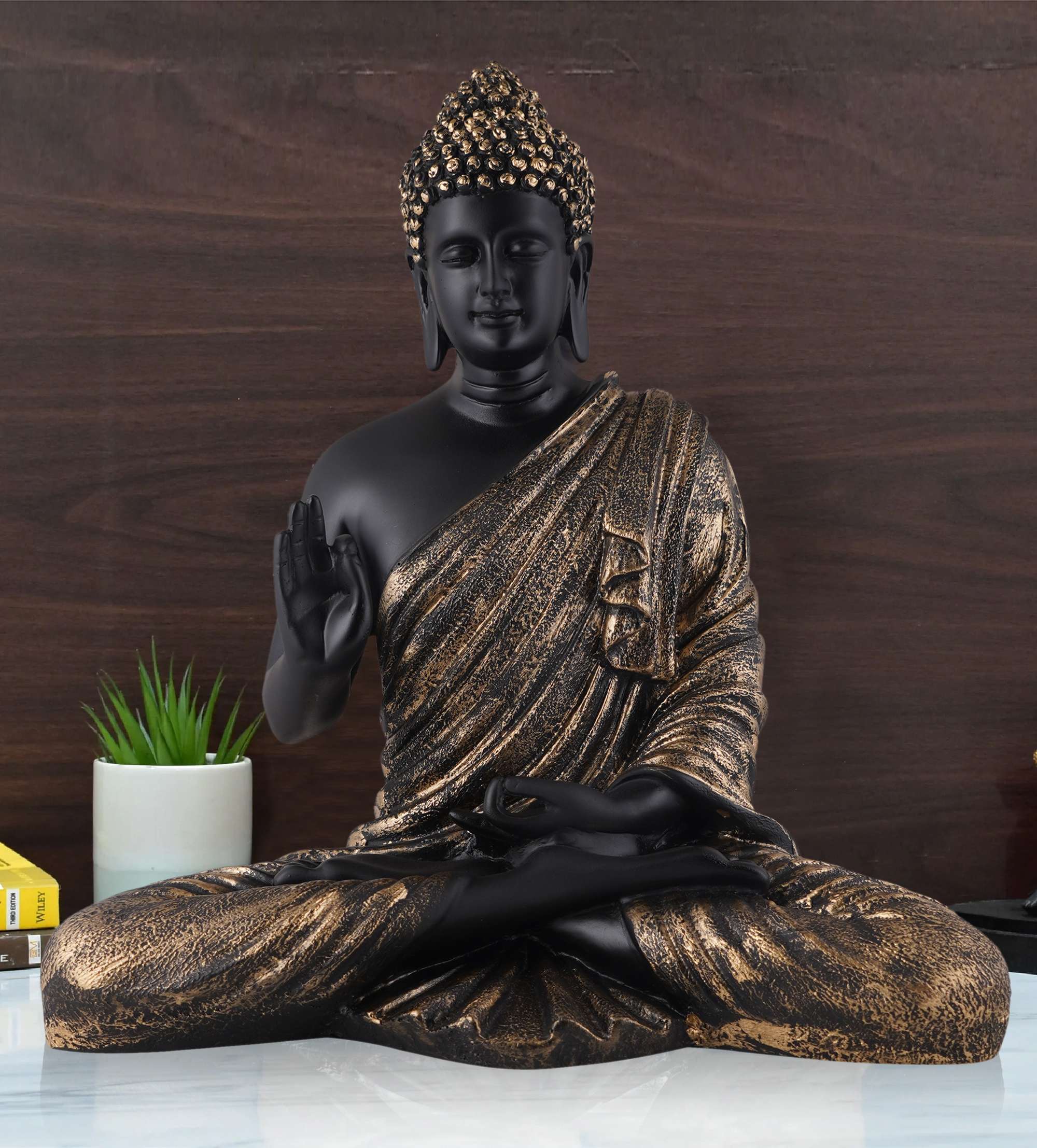 Samadhi Meditating Buddha Statue | Black & Brown Decorative Showpiece for Home & Office Zen Décor | Spiritual Gift - Image 4