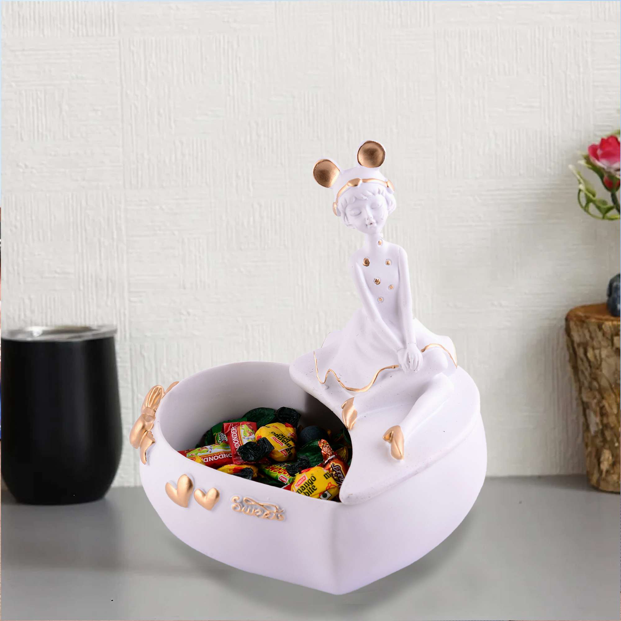 Lady with Basket Showpiece for Home Decor whiteShowpiece | Girl Basket Showpiece & Office Decor Showpiece