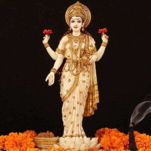 Handcrafted Marble Standing Goddess Lakshmi Idol | Highly Detailed Maa Laxmi Statue for Home Décor, Puja Mandir & Gifting | Spiritual Marble Showpiece Murti