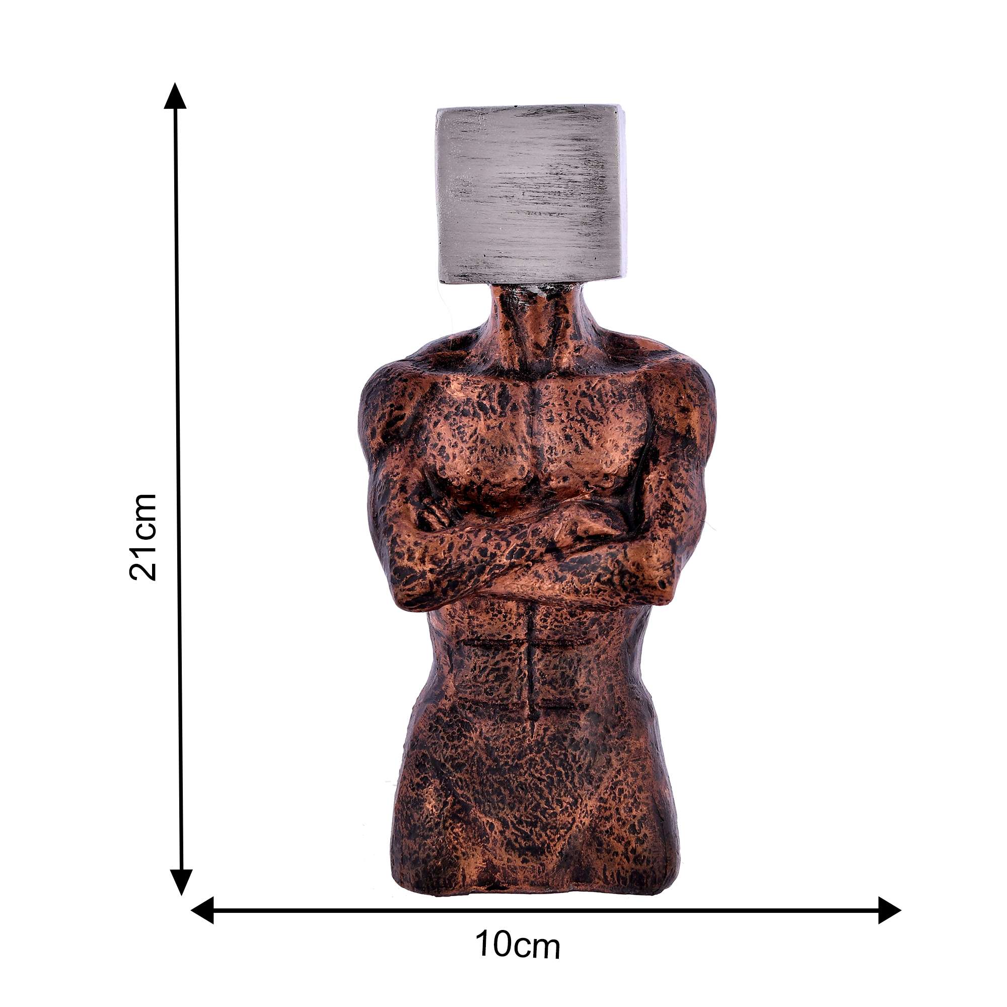 Abstract Men Statue | Silver & Brown Polyresin Human Figurine with Square Face for Living Room Décor - Image 2
