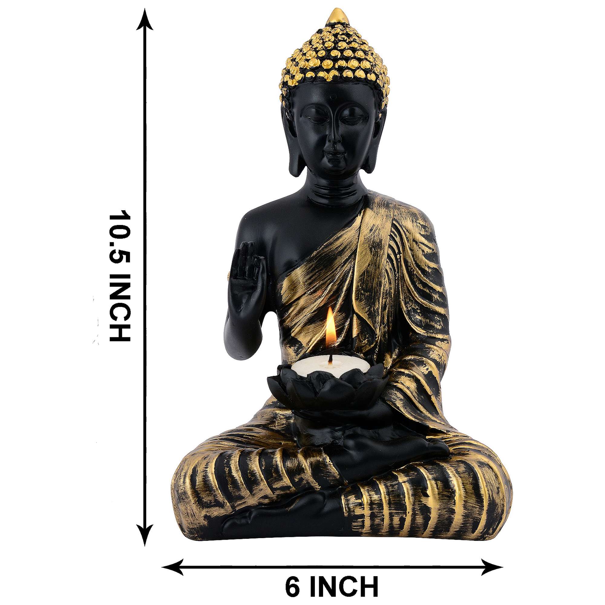 Buddha Statue Tea Light Holder | Black & Golden Finish Decorative Showpiece for Home Décor | Meditating Candle Holder - Image 4