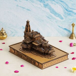 Shri Ram Mandir Ayodhya Wooden 3D Model | Handcrafted Engraving & Carving Temple Replica | Laser Cut Home Mandir Décor