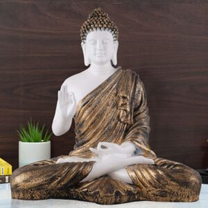 Samadhi Meditating Buddha Statue | White & Brown Decorative Showpiece for Home & Office Zen Décor | Spiritual Gift