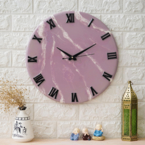 Exquisite Wooden Handmade Wall Clock (16 Inch) | Pink & White Printed Acrylic Face | Decorative Big Size Clock for Home & Office Décor