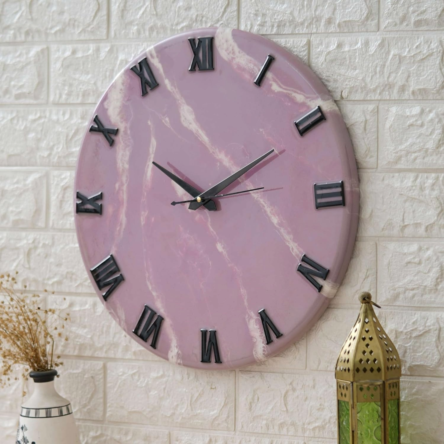 Exquisite Wooden Handmade Wall Clock (16 Inch) | Pink & White Printed Acrylic Face | Decorative Big Size Clock for Home & Office Décor - Image 2