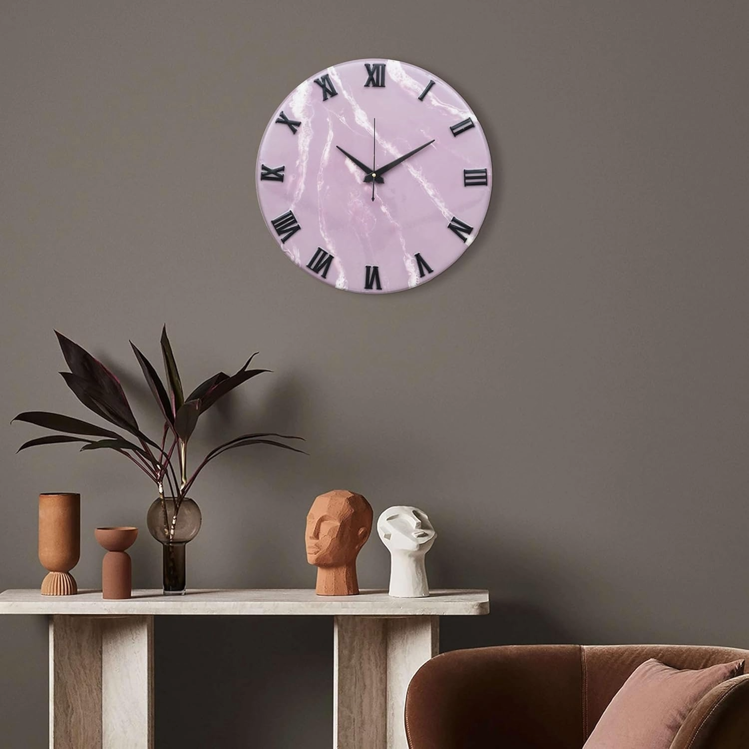 Exquisite Wooden Handmade Wall Clock (16 Inch) | Pink & White Printed Acrylic Face | Decorative Big Size Clock for Home & Office Décor - Image 6