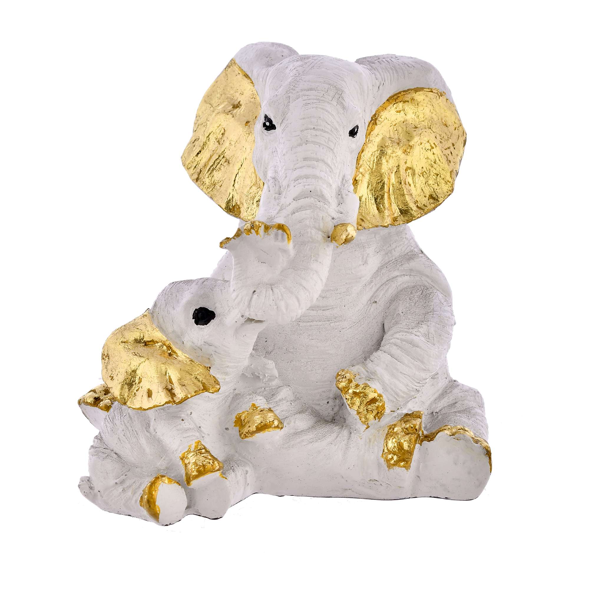 Decorative White Elephant Family Showpiece | Polyresin Mom & Baby Figurines for Living Room & Office - Image 2