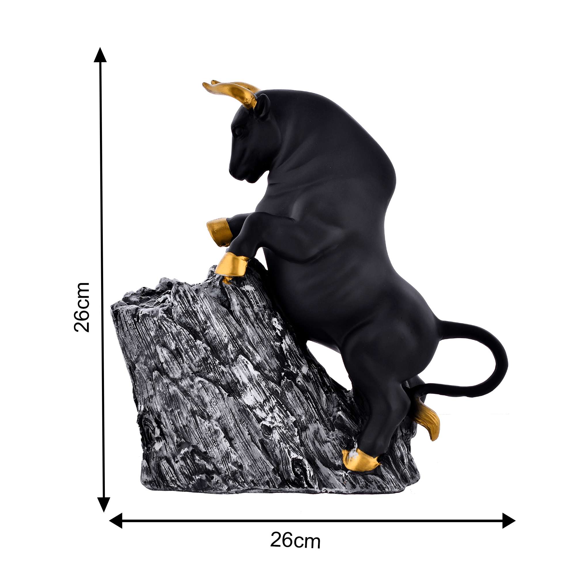 Black Bull Figurine with Golden Horns | Polyresin Climbing on Rock Showpiece for Modern Home Décor, Office Table & Gifting - Image 3