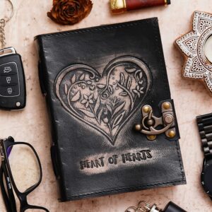 Heart Of Hearts | Vintage Handmade Genuine Leather Journal | Premium Antique Lock Closure | 200 Handmade Brown Pages