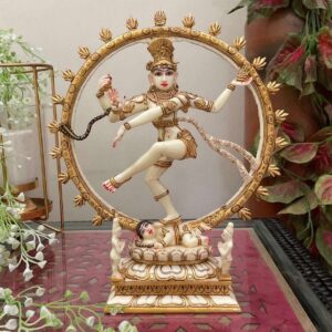 Handcrafted Marble Nataraja Idol | Lord Shiva as "Nataraja", The Lord of Dance Statue for Home Décor, Puja Mandir & Gifting | Spiritual Marble Showpiece