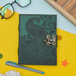 Genuine Peacock Leather Diary Vintage Handmade Leather Journal Premium Antique Key Closure 200 Handmade Deckle Edge Antique