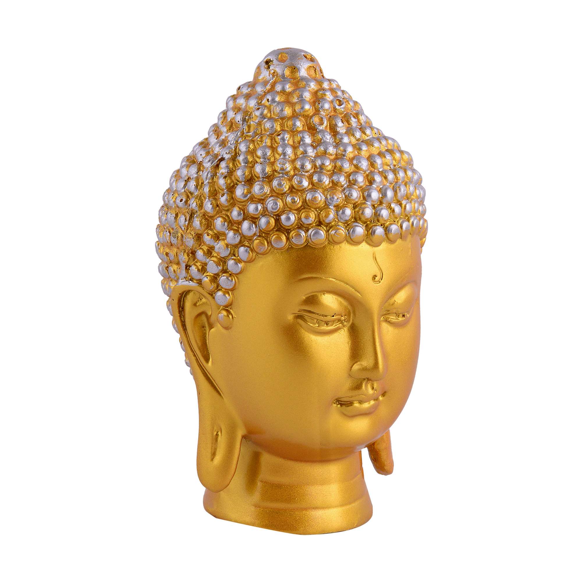 Meditating Buddha Head Idol Statue | Golden & Silver Polyresin Decorative Showpiece for Zen Home & Office Décor (5 Inch) - Image 4