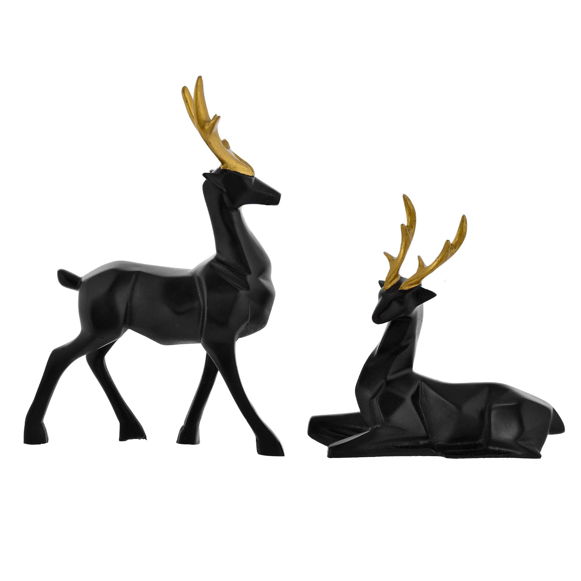 Decorative Black Lucky Deer Family Showpiece | Polyresin Figurine Statues for Home & Office (Set of 2, 6 Inch) - Image 2