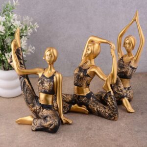 Elegant 3-Piece Yoga Posture Idol Set (Golden Finish) | Spiritual Home Décor Accent & Unique Gift