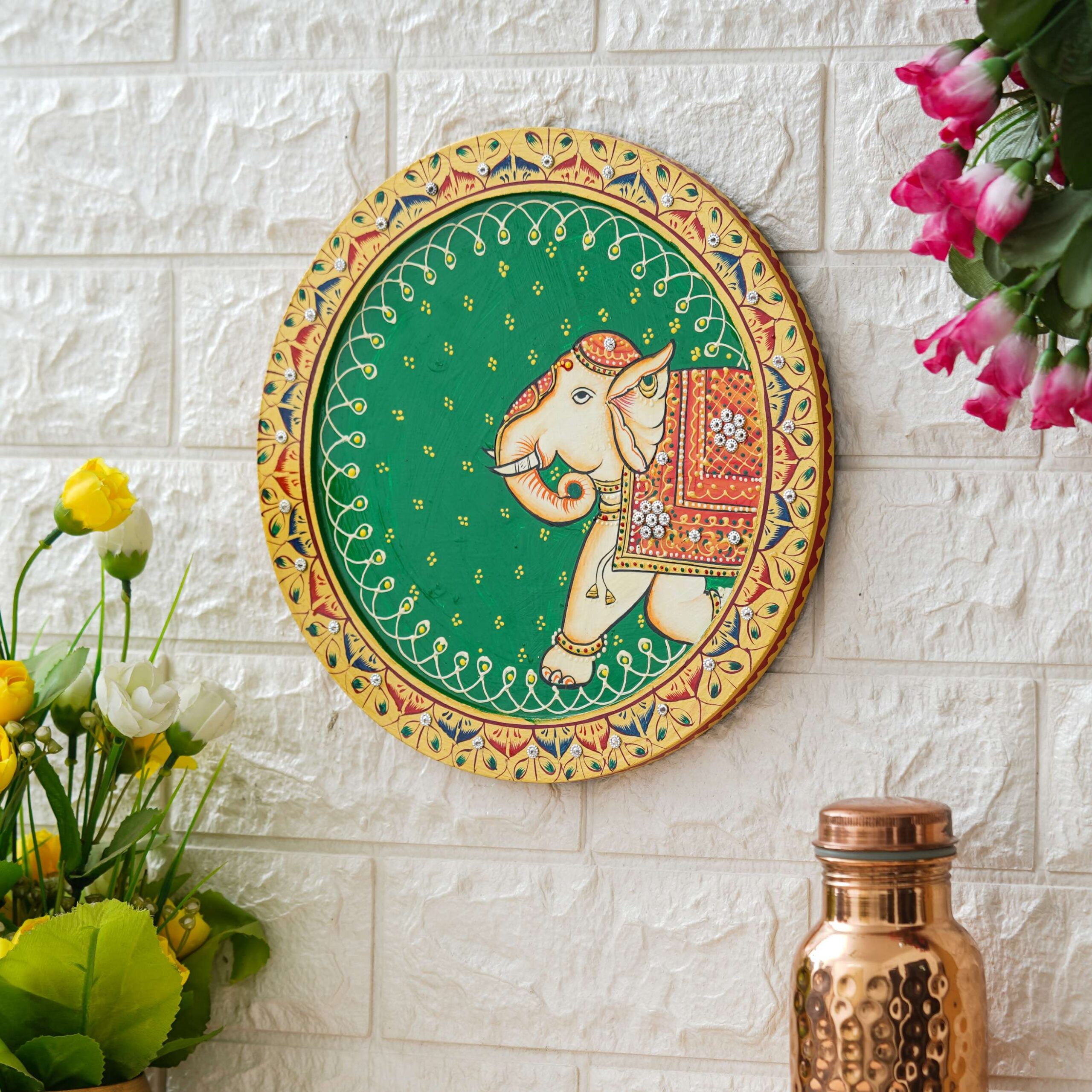 Hand Painted Pichwai Painting | Elephant with Floral Motifs | Traditional Indian Wall Art for Home Décor & Vastu Spiritual Gift - Image 3